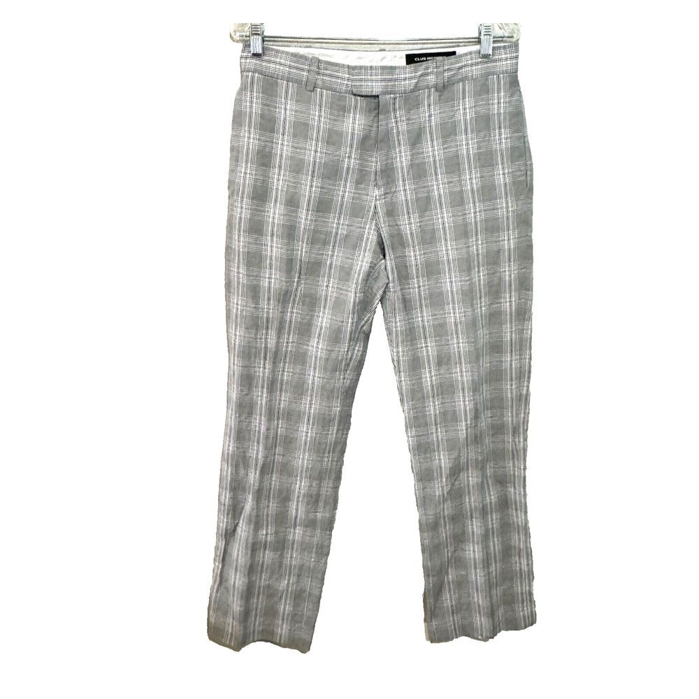 Club Monaco Men Gray Plaid Linen Cotton Dress Pants Slacks Size 30